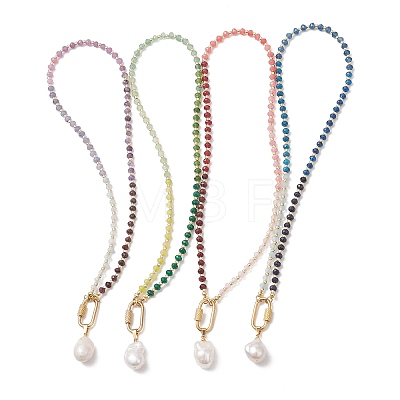 Natural Baroque Keshi Pearl Nuggets Pendant Dyed Natural Malaysia Jade Faceted Rondelle Beaded Necklaces for Women NJEW-JN06019-1