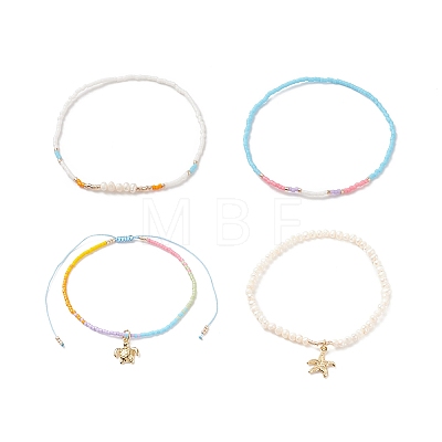 4Pcs 4 Style Natural Pearl & Glass Seed Beaded Stretch Bracelets Set BJEW-JB08893-1