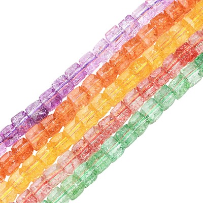 5 Strands 5 Colors Crackle Transparent Glass Beads Strands GLAA-CJ0003-04-1