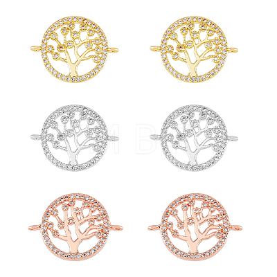 6Pcs 3 Colors Brass Clear Micro Pave Cubic Zirconia Links ZIRC-HY0001-04-1