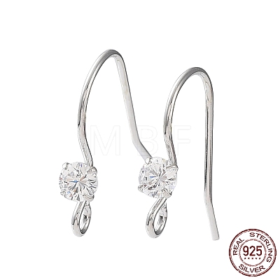 Rhodium Plated 925 Sterling Silver with Clear Cubic Zirconia Earring Hooks STER-G036-16P-1