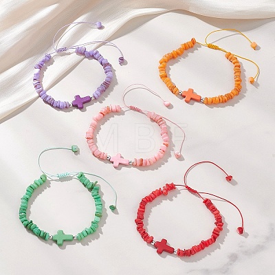 Adjustable Natural Freshwater Shell & Dyed Synthetic Turquoise Beads Braided Bead Bracelets for Women BJEW-JB13105-1