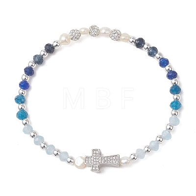 Dyed Natural Malaysia Jade Rondelle & Cultured Freshwater Pearl Beaded Stretch Bracelets BJEW-JB13380-02-1