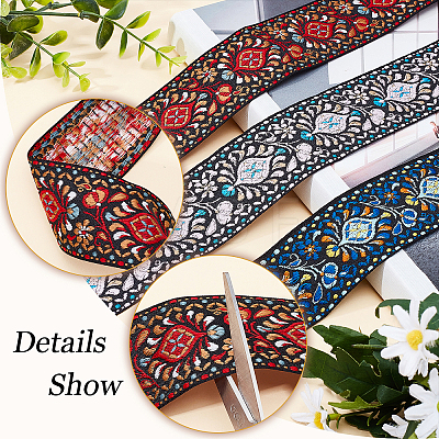 5.46M 3 Styles Ethnic Style Embroidery Polyester Ribbons SRIB-WR0001-03-1