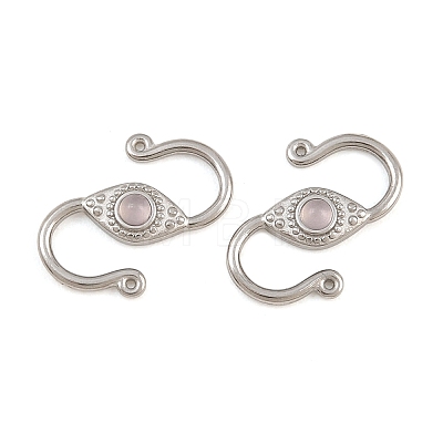 304 Stainless & Natural Rose Quartz S-Hook Clasps SA-CBA3073-02P-02-1
