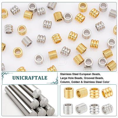 Unicraftale 40Pcs 4 Style 201 Stainless Steel European Beads STAS-UN0051-17-1