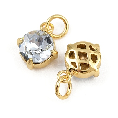 Flat Round Brass Glass Charms KK-L240-06G-02-1