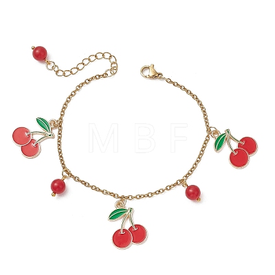 Cherry Alloy Enamel Charm Bracelets BJEW-JB13132-1