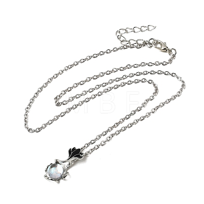 Teardrop & Flower Glass Pendnat Necklace PW-WG48730-01-1-1