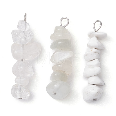 Gradient Color Natural Quartz Crystal & Natural Howlite & White Moonstone Chip Beaded Pendants PALLOY-JF02791-01-1