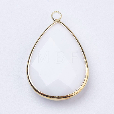 Golden Tone Brass Glass Teardrop Pendants X-GLAA-M006-A-22G-1