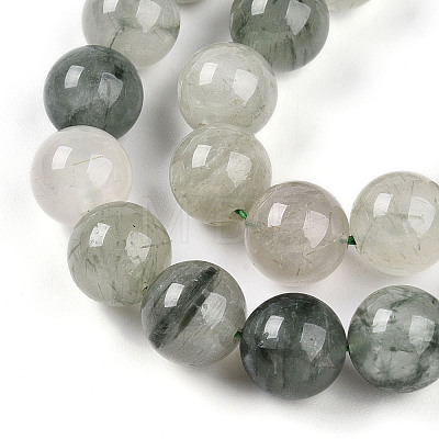 Natural Green Rutilated Quartz Round Beads Strands G-T140-10mm-02-1