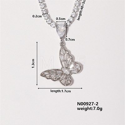 Chic Minimalist Butterfly Brass Micro Pave Cubic Zirconia Pendant Necklaces HP1417-2-1