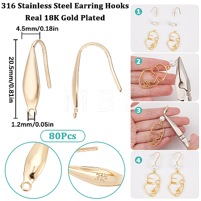 80Pcs 316 Stainless Steel Earring Hooks STAS-SC0005-64-1
