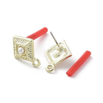 Rack Plating Golden Alloy with ABS Pearl Stud Earring Findings EJEW-B036-03G-13-1