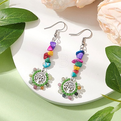 Alloy with Glass with Natural Tourmaline Dangle Earrings EJEW-MZ00218-03-1