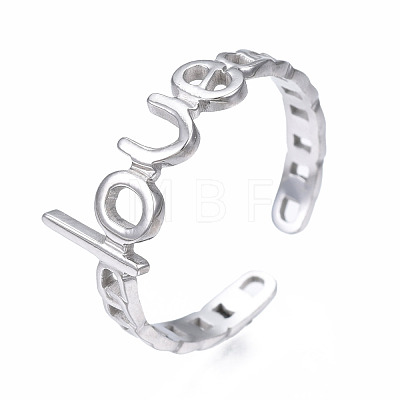 304 Stainless Steel Word Love Open Cuff Ring RJEW-T023-72P-1