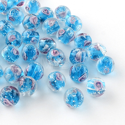 Handmade Luminous Inner Flower Lampwork Beads LAMP-R129-8mm-04-1