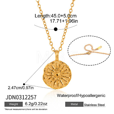 304 Stainless Steel Crystal Rhinestone Textured Coin with Flower Moon Pendant Necklaces for Women WG61E47-01-1
