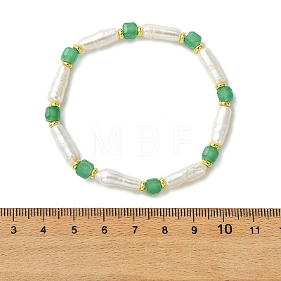 Natural Green Aventurine & Cultured Freshwater Pearl Beaded Bracelets BJEW-JB14045-02-1