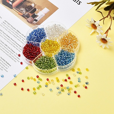 7 Colors Glass Round Seed Beads SEED-YW0001-24C-01-1