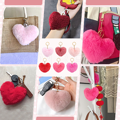30Pcs 6 Colors Heart Polyester Rabbit Hair Pendant Keychains AJEW-PH0008-08-1