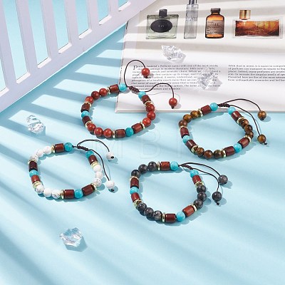 Natural Gemstone & Synthetic Turquoise & Wood Braided Bead Bracelet BJEW-JB08406-1