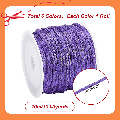   6 Rolls 6 Colors Nylon Rattail Satin Cord NWIR-PH0002-12-1