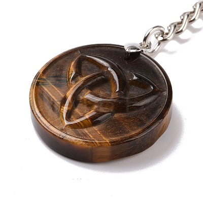 Natural Tiger Eye Trinity Knot Pendant Keychain KEYC-E038-02P-02-1