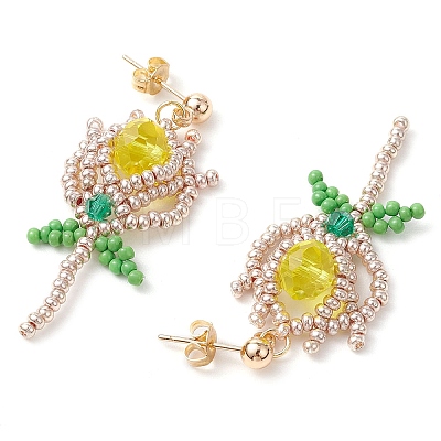 Glass Seed Beads Dangle Stud Earrings EJEW-MZ00326-02-1