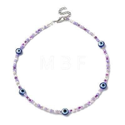 3Pcs 3 Color Resin Evil Eye & Glass Beaded Necklaces Set NJEW-JN04353-1