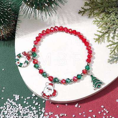 Christmas Tree & Santa Claus & Christmas Wreath Alloy Enamel Charm Bracelets BJEW-TA00507-1