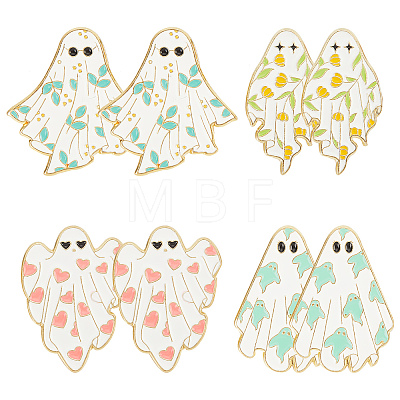 8Pcs 4 Styles Halloween Ghost Enamel Pin JEWB-CP0001-07-1