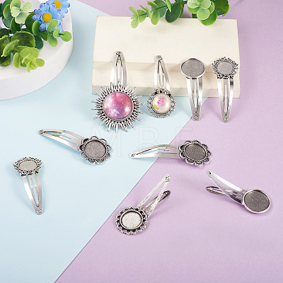 20Pcs 5 Styles Iron Snap Hair Clips with Tibetan Style Alloy Round Trays MAK-TA0001-45-1