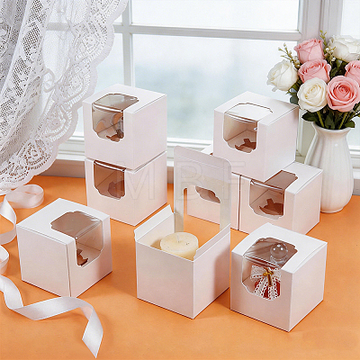 Cube Paper Cupcake Storage Boxes with Visible Window BAKE-WH0002-002B-1