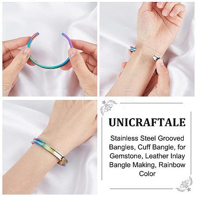 Unicraftale 1Pc 304 Stainless Steel Grooved Bangles FIND-UN0043-39M-1