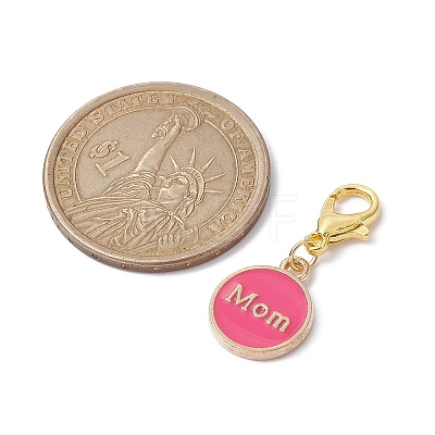 Mother's Day Heart/Flat Round with Word Mom Alloy Enamel Pendant Decorations HJEW-JM01508-1