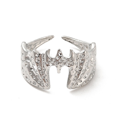 304 Stainless Steel Gothic Bat Open Cuff Ring for Women RJEW-E066-01P-1