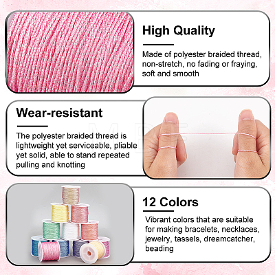   12 Rolls 12 Colors Polyester Braided Thread OCOR-PH0002-57-1