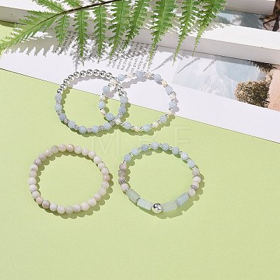 4Pcs 4 Style Natural & Synthetic Mixed Gemstone & 304 Stainless Steel Beaded Stretch Bracelets Set for Women BJEW-JB09116-1