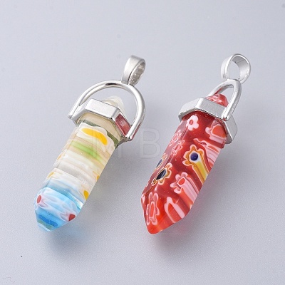 Millefiori Glass Pendants with Alloy Findings X-LK-R008-M01-1