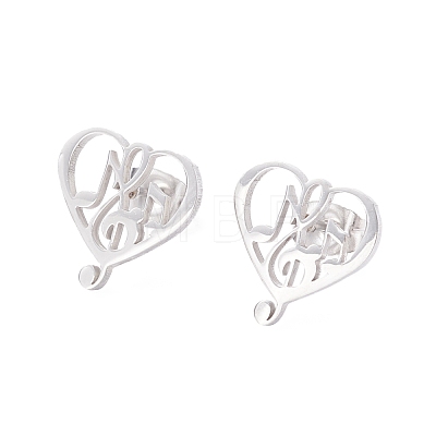 Heart with Musical Note 304 Stainless Steel Stud Earrings for Women EJEW-Z017-09P-1