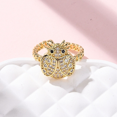 Brass Micro Pave Cubic Zirconia Adjustable Open Cuff Rings for Women RJEW-A072-01A-G-1