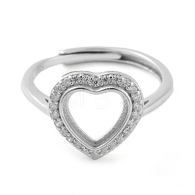 Heart Adjustable 925 Sterling Silver Ring Components STER-G042-05P-1