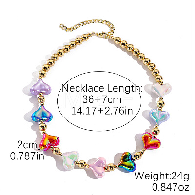 CCB Plastic Round Heart Beaded Necklaces with Alloy Clasps for Women FS-WGB3FE7-01-1