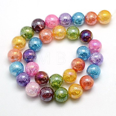Electroplate AB Color Plated Synthetic Crackle Quartz Round Beads Strands G-L155-14mm-08-1