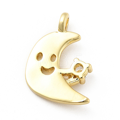 Moon with Smiling Face Brass Micro Pave Clear Cubic Zirconia Pendants KK-G425-07G-1
