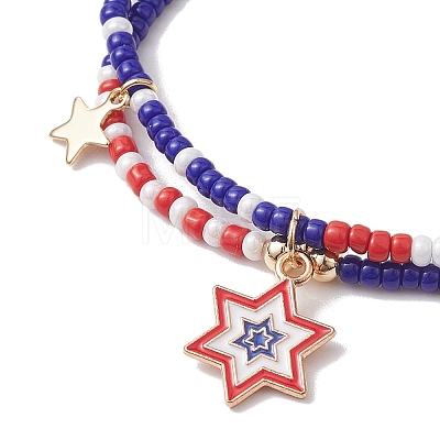 Independence Day Alloy Enamel Star Charm Bracelets BJEW-MZ00087-1