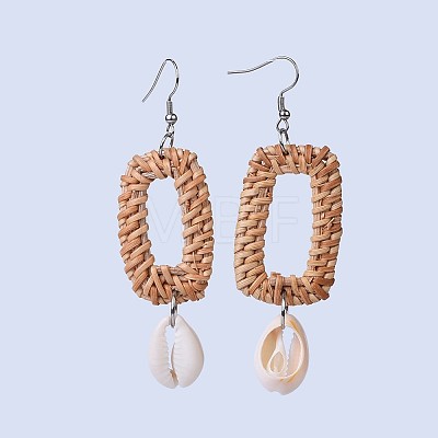 Handmade Reed Cane/Rattan Woven Dangle Earrings EJEW-JE03045-01-1