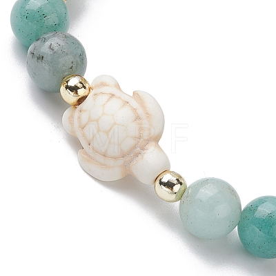Tortoise Synthetic Turquoise & Natural Amazonite Stretch Bracelets for Women BJEW-JB10106-03-1